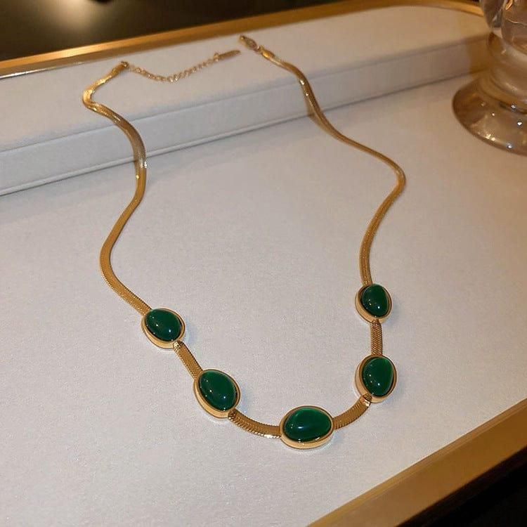 Oval Green Crystal Pendant Necklace Set With Bracelet b7cvva-ip